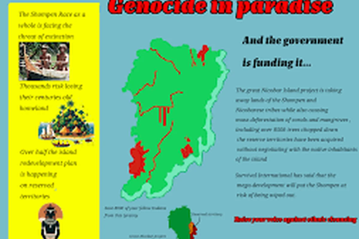 CWI India Unanswered Files visual on the Great Nicobar project, Shompen and Nicobarese concerns, ecology, and development questions.