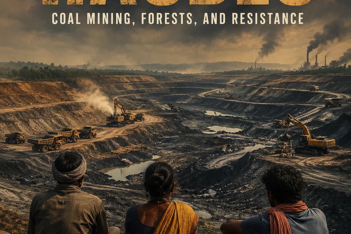 CWI India Unanswered Files visual on Hasdeo coal mining, forest protection, Adivasi resistance, and public accountability.