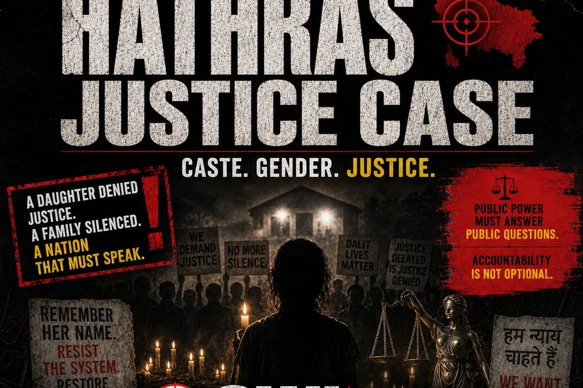 CWI India Unanswered Files visual on Hathras caste-gender justice, dignity, and accountability.