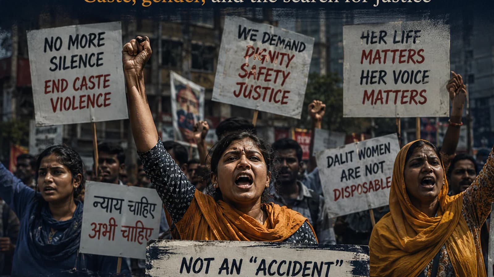 CWI India Unanswered Files visual on Hathras caste-gender justice, dignity, and accountability.