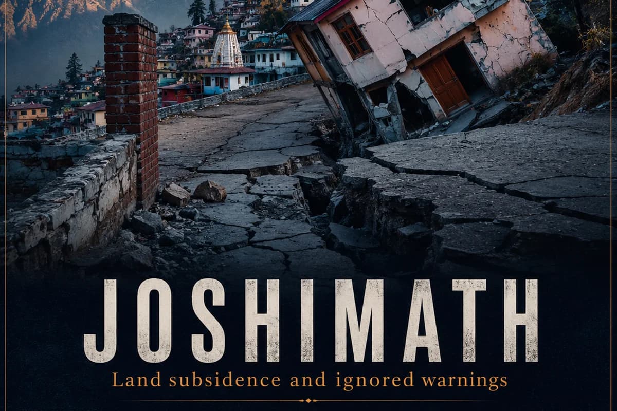 CWI India Unanswered Files visual on Joshimath land subsidence, cracked homes, Himalayan risk, and ignored warnings.