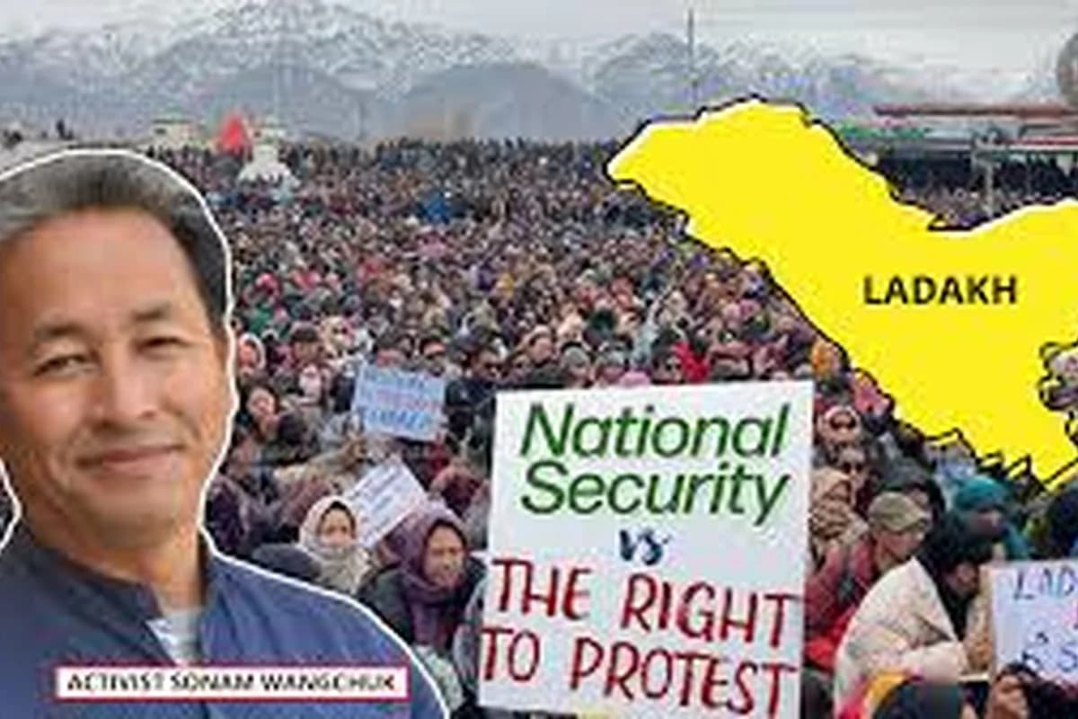 CWI India Unanswered Files visual on Ladakh Sixth Schedule, statehood, Sonam Wangchuk, and public voice.