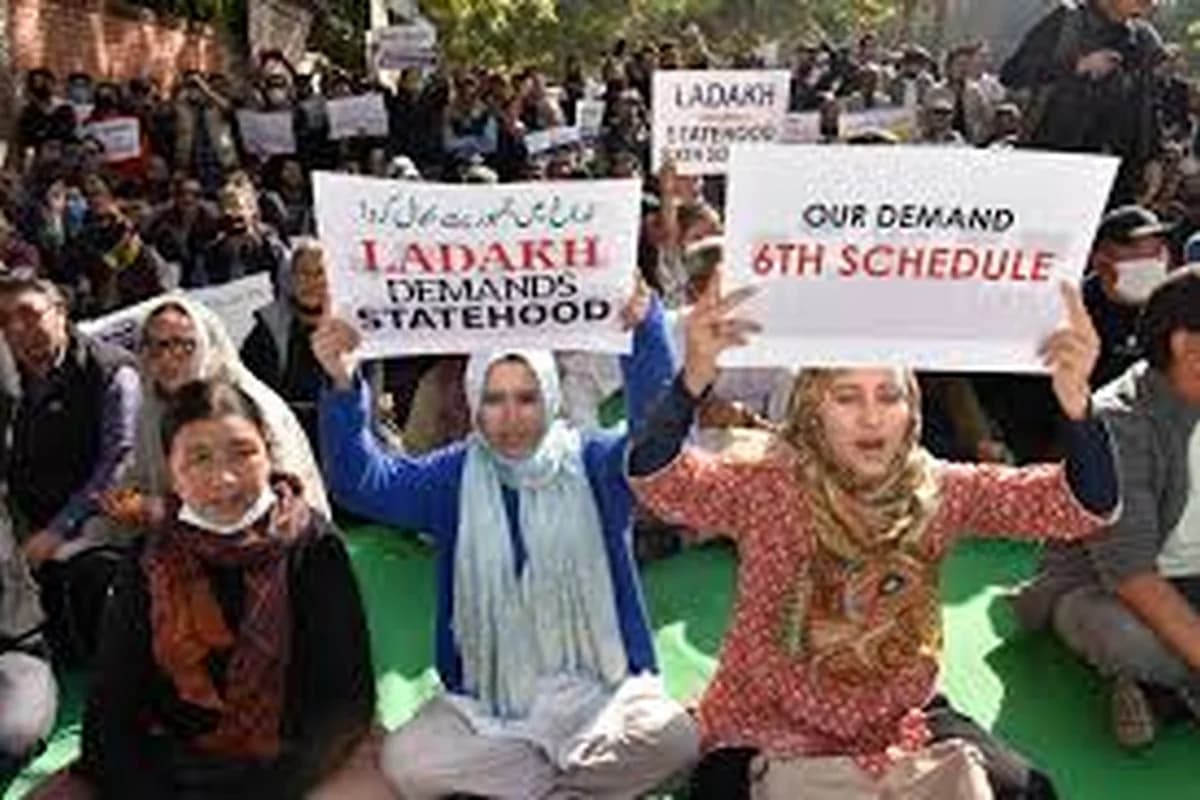 CWI India Unanswered Files visual on Ladakh Sixth Schedule, statehood, Sonam Wangchuk, and public voice.