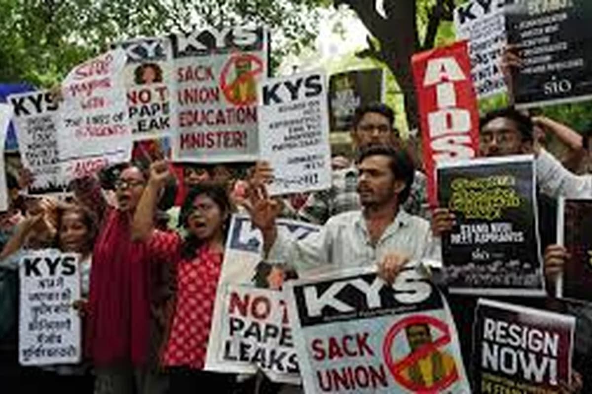 CWI India Unanswered Files visual on NEET paper leak concerns, student protests, and NTA accountability.