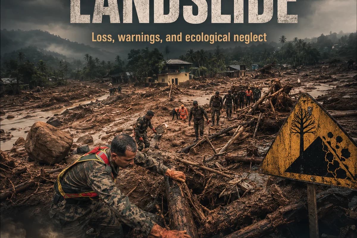 CWI India Unanswered Files visual on Wayanad landslide, ecological warnings, and disaster accountability.